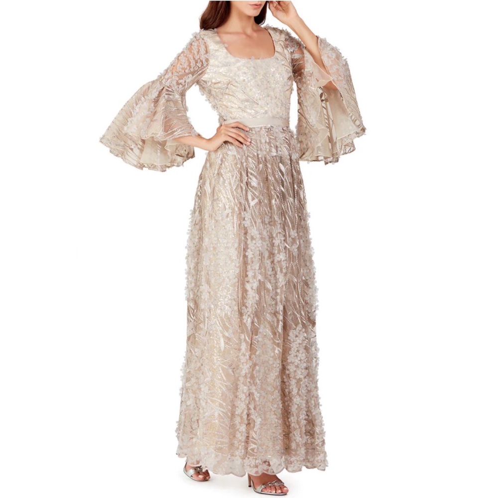 Badgley Mischka bell sleeve embroidered gown dress